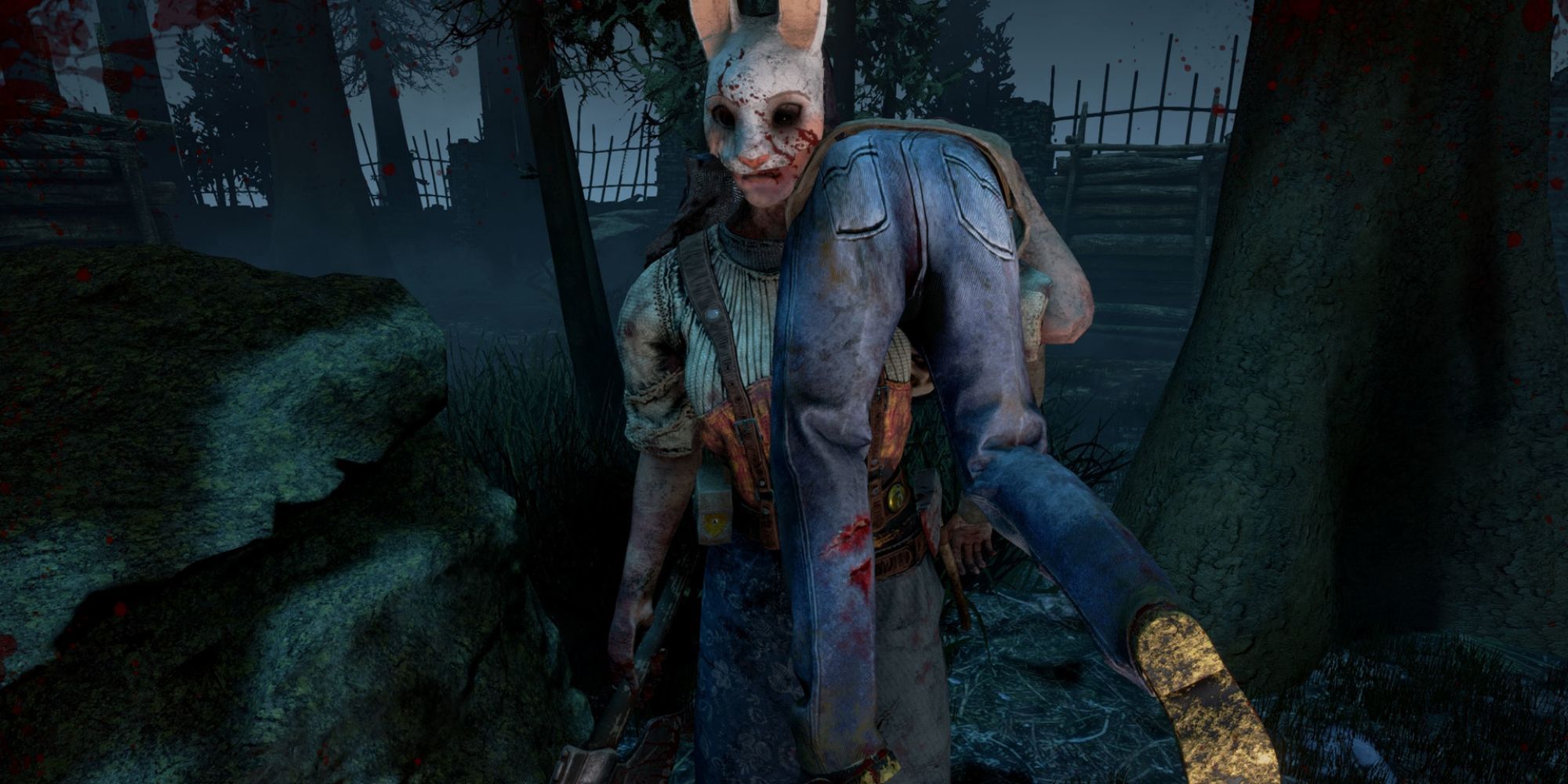 Huntress carrying a survivor in Dead by Daylight