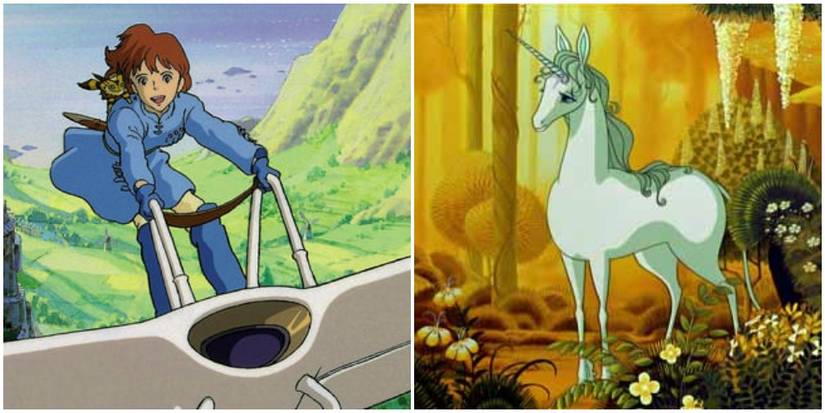 Split image of Nausicaa and the last unicorn.