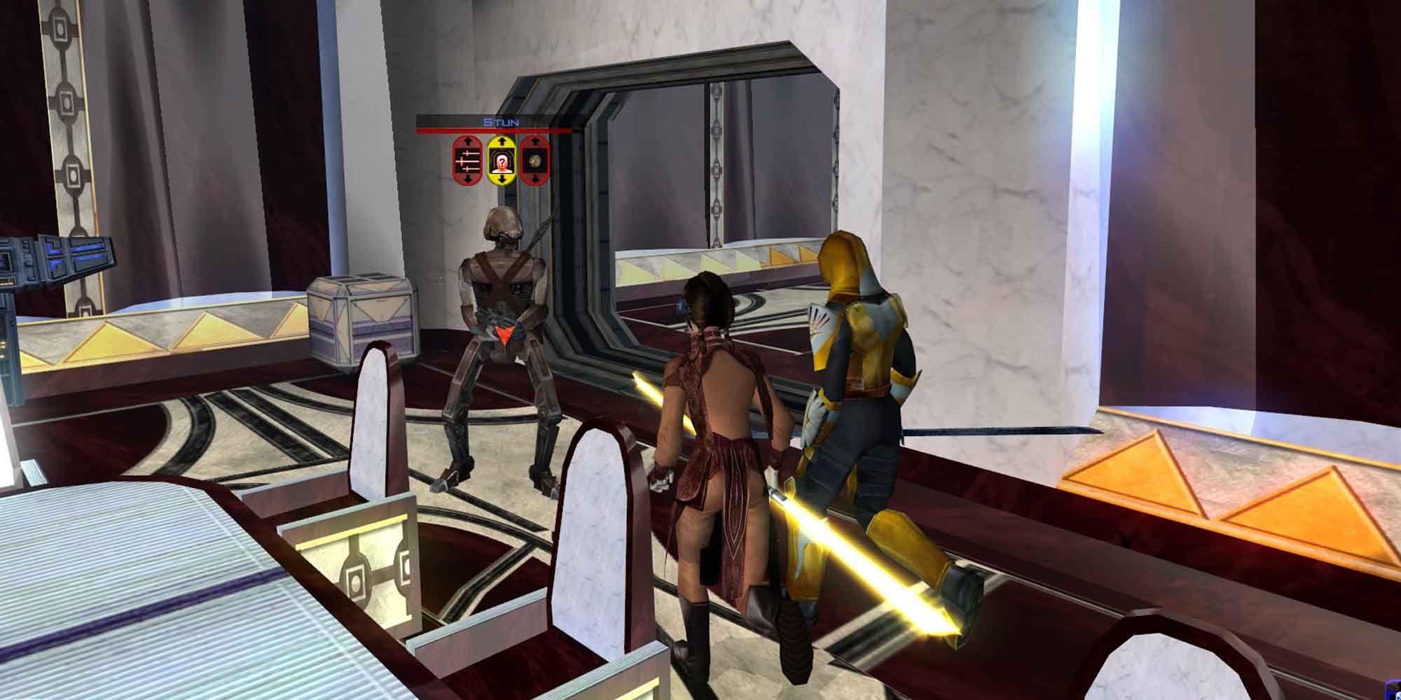 Fighting a droid in Star Wars: Knights of the Old Republic