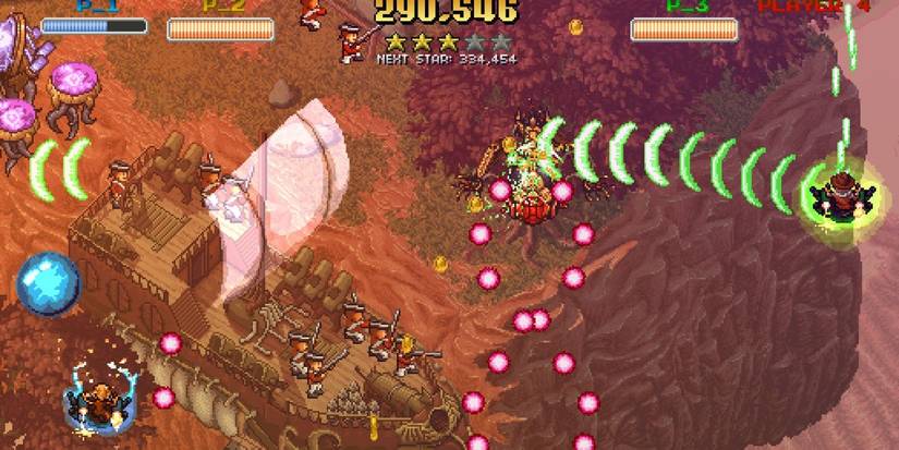 Jamestown firing radio waves and projectiles at foes in chaotic desert scene