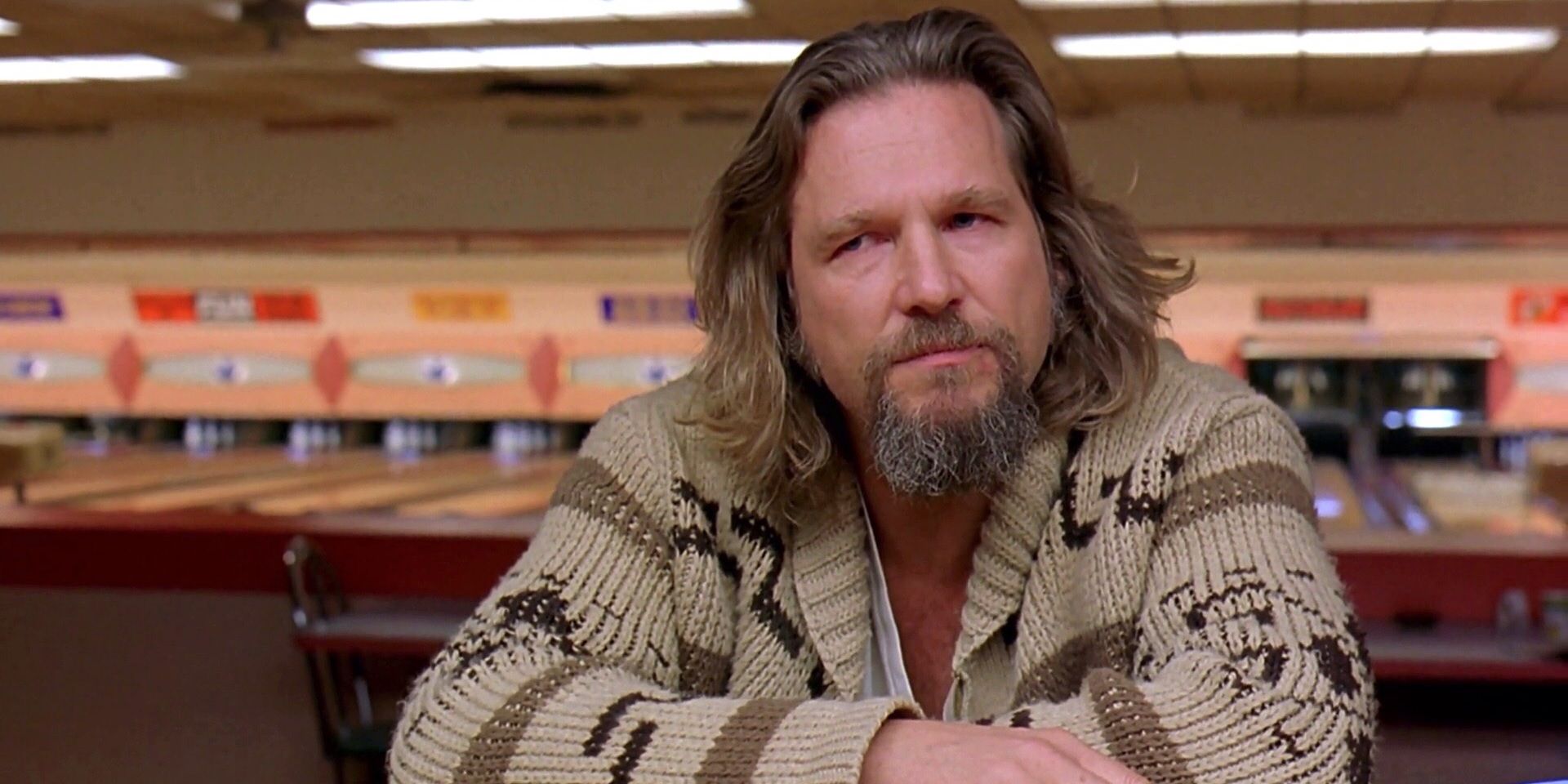 Jeff Bridges as the Dude at the bowling alley bar in The Big Lebowski