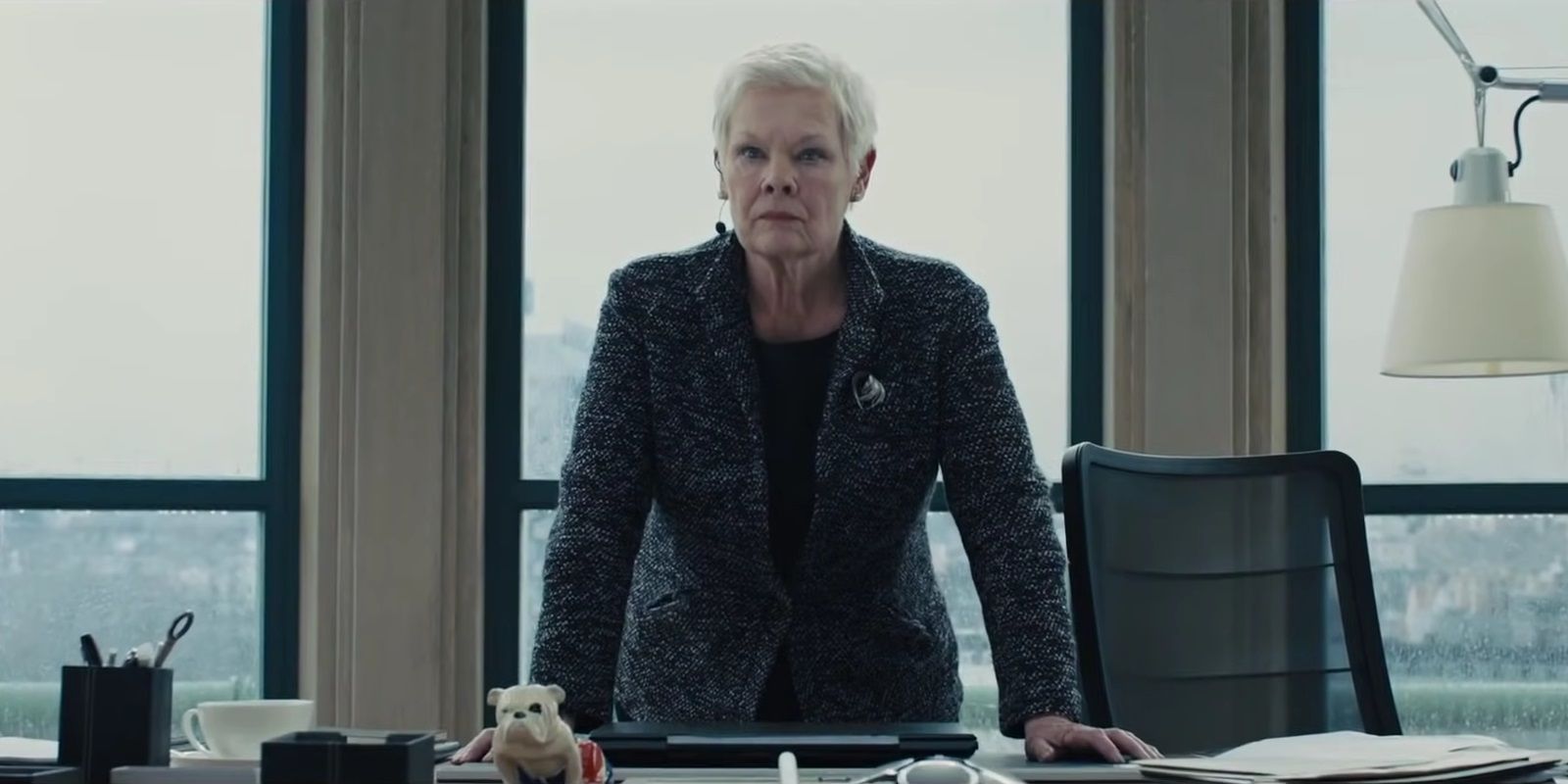 Judi Dench as M in her office in Skyfall