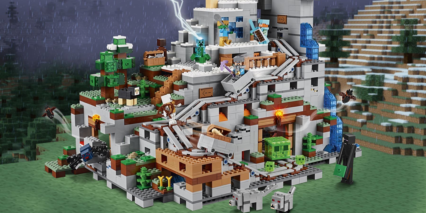 Promotional image of the LEGO Minecraft set The Mountain Cave