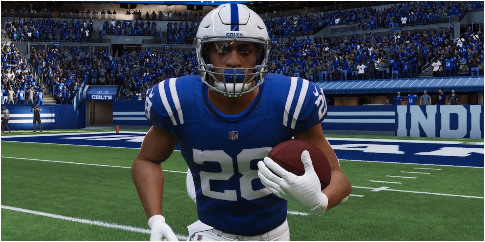 Madden NFL 22 Jonathan Taylor Running Upfield With A Dead On Camera