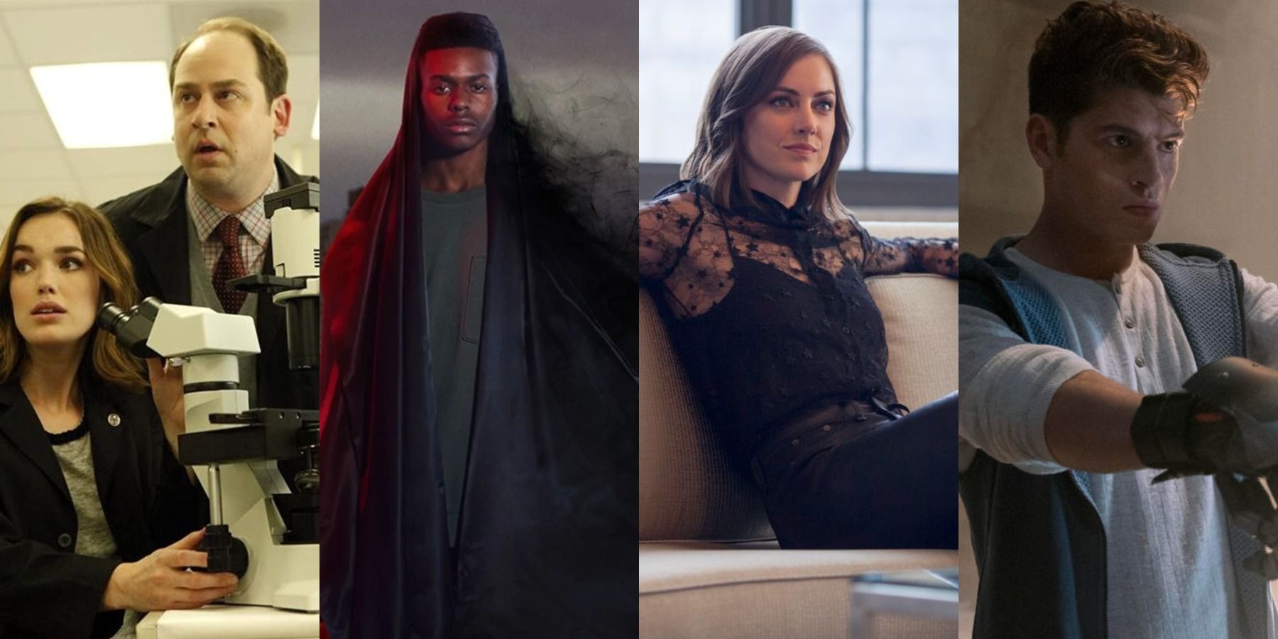 A split image depicts Jemma in Agents Of SHIELD, Ty in Cloak & Dagger, Joy in Iron Fist, and Chase in Runaways