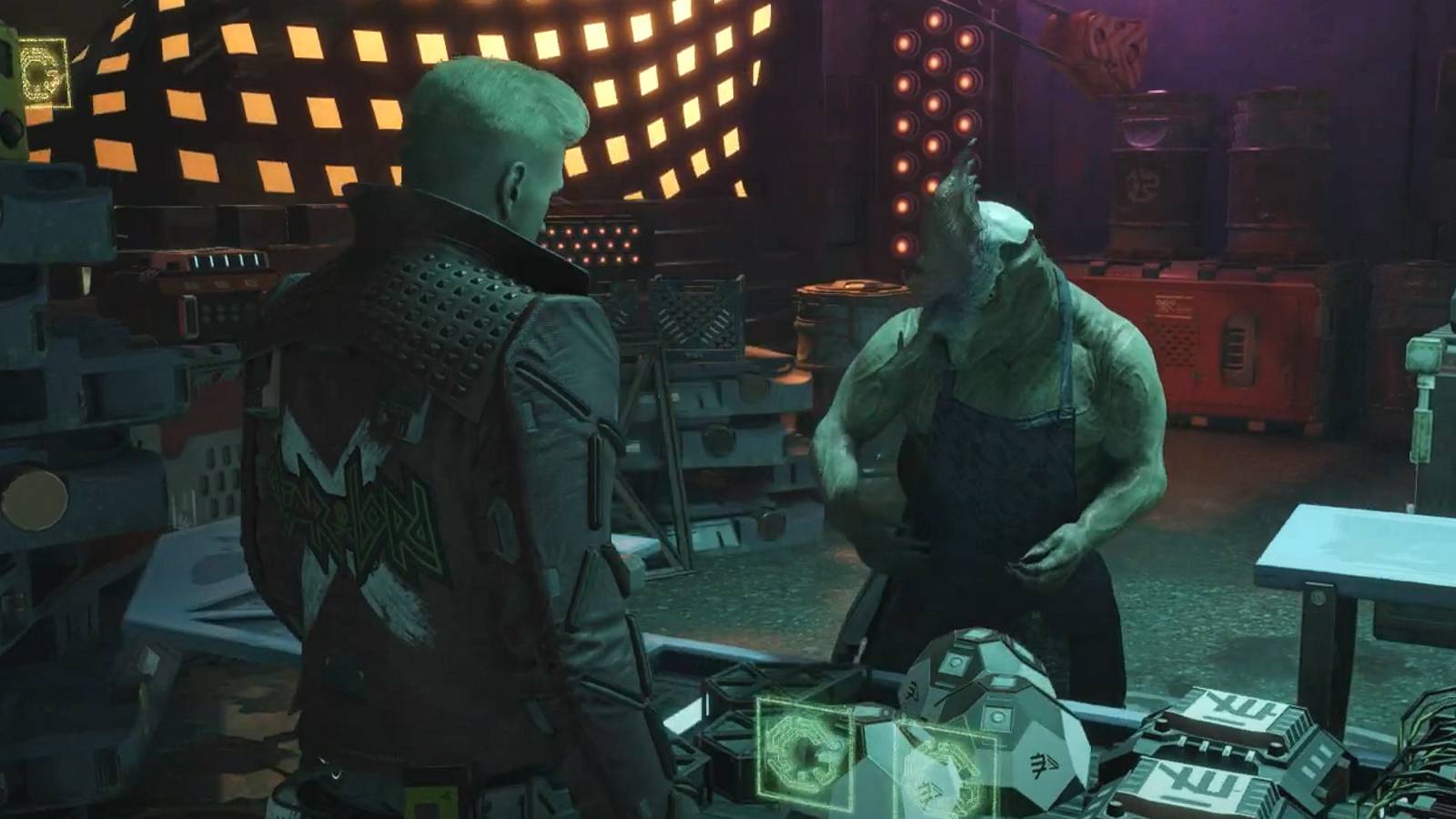 Marvel's Guardians of the Galaxy star-lord talking at knowhere market stall during chapter 6