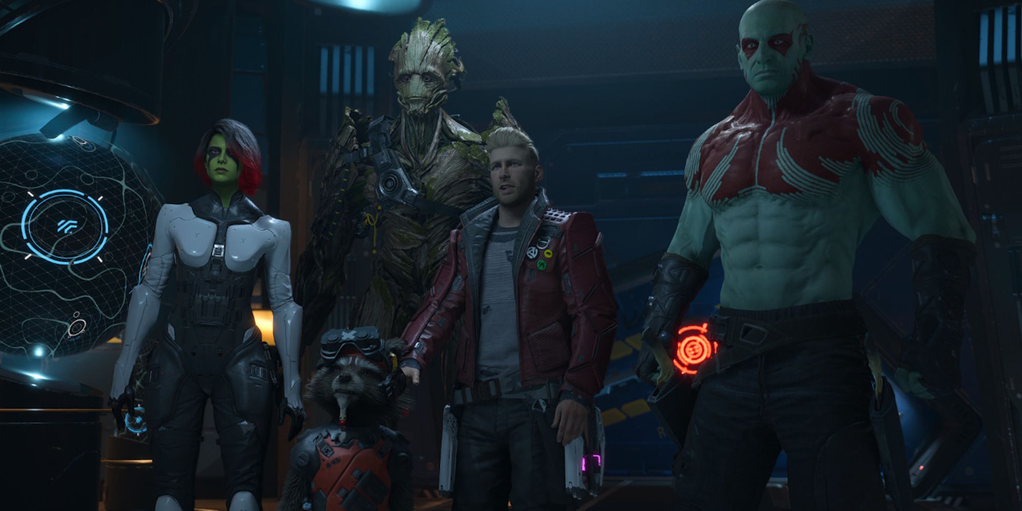 A cutscene featuring characters from Marvel’s Guardians of the Galaxy