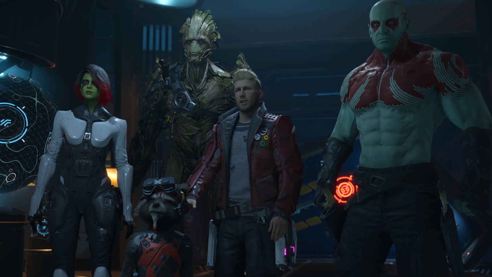 A cutscene featuring characters from Marvel’s Guardians of the Galaxy