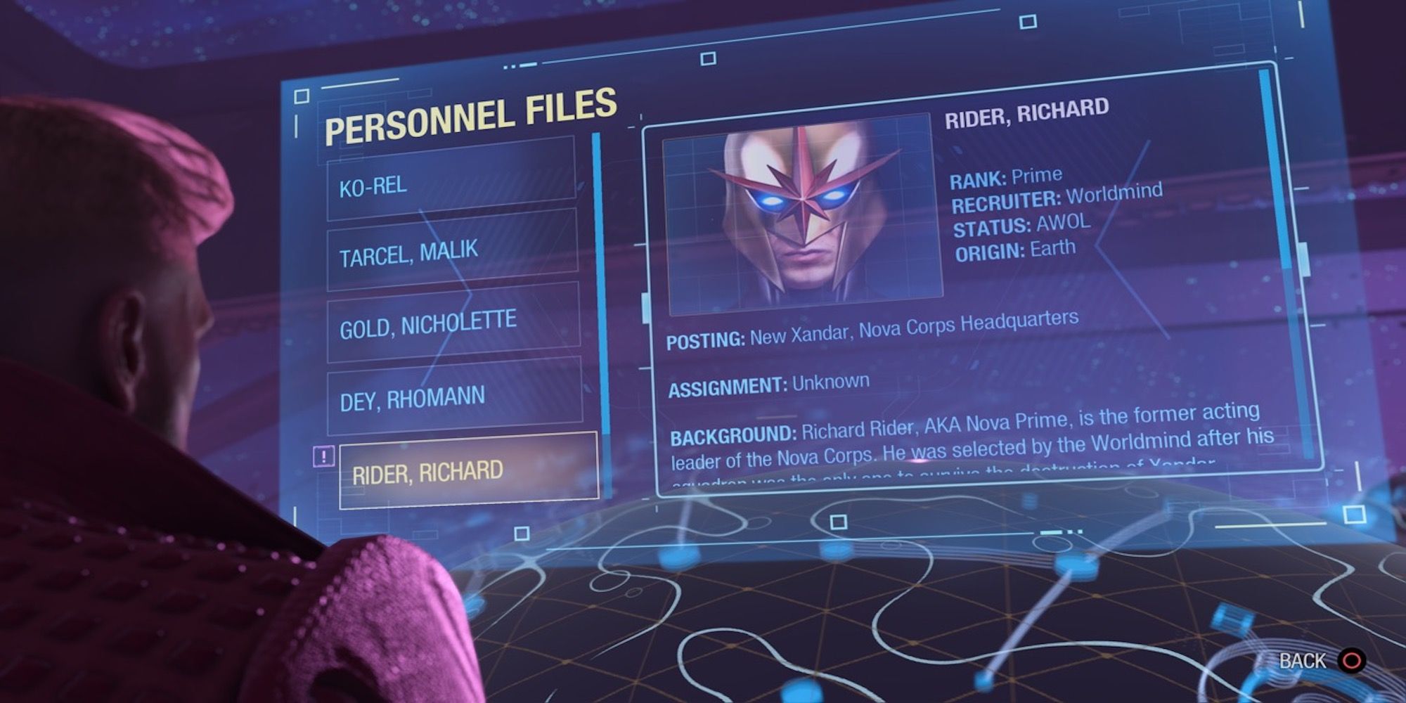 Hacking into the Nova Corps database from Marvel’s Guardians of the Galaxy