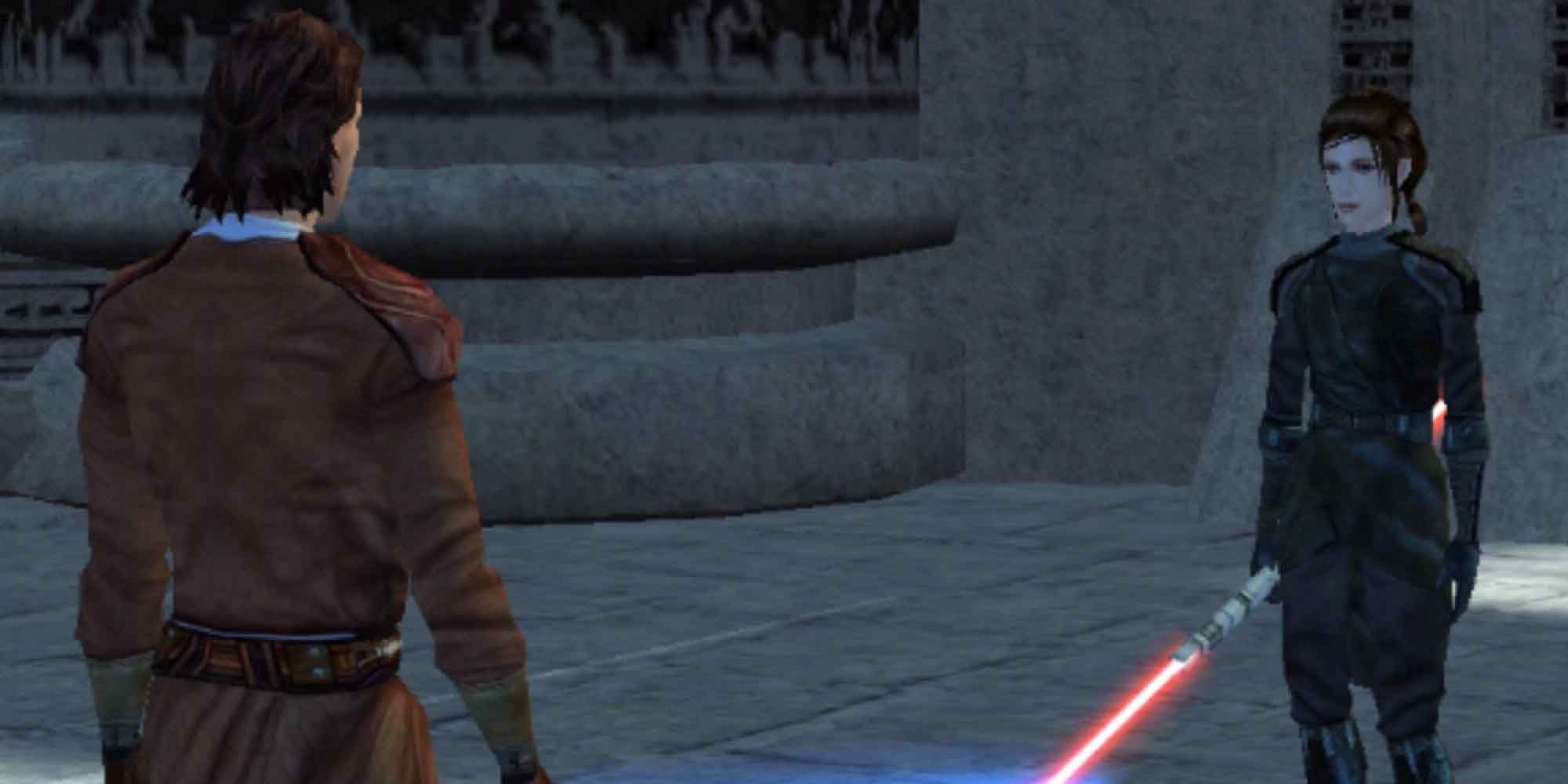 Two Jedi about to duel in Star Wars: Knights of the Old Republic