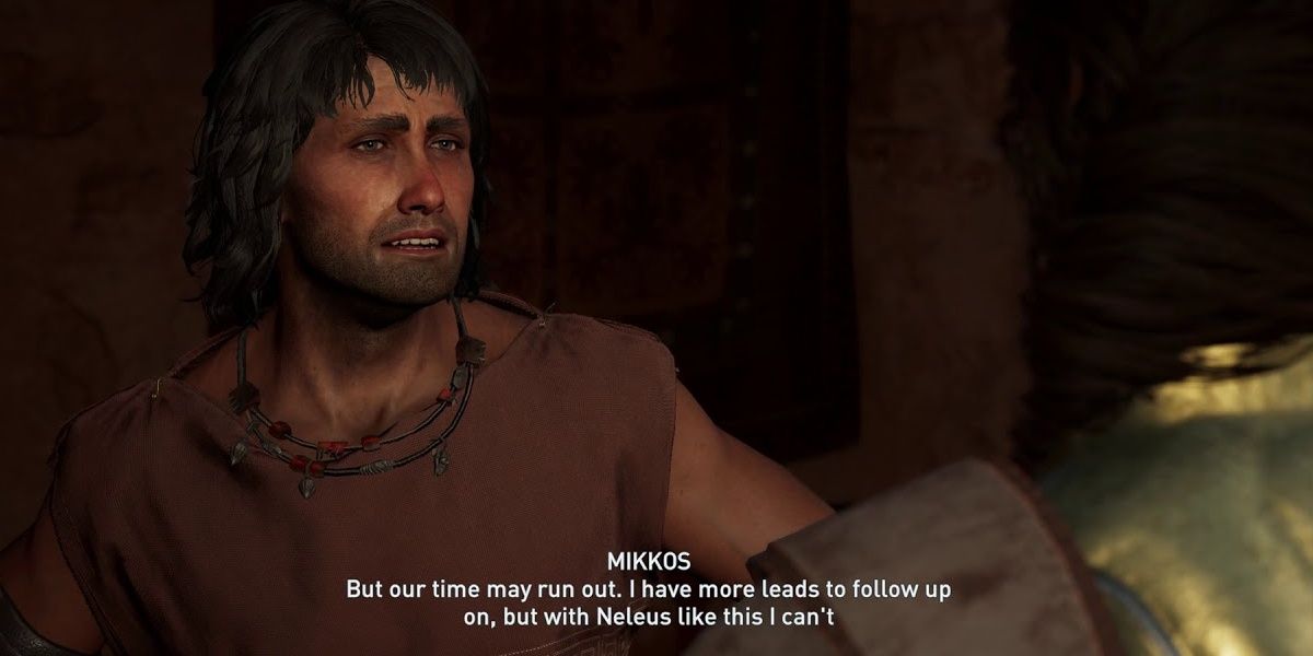 Mikkos telling Misthios about some investigative leada in Assassin's Creed Odyssey