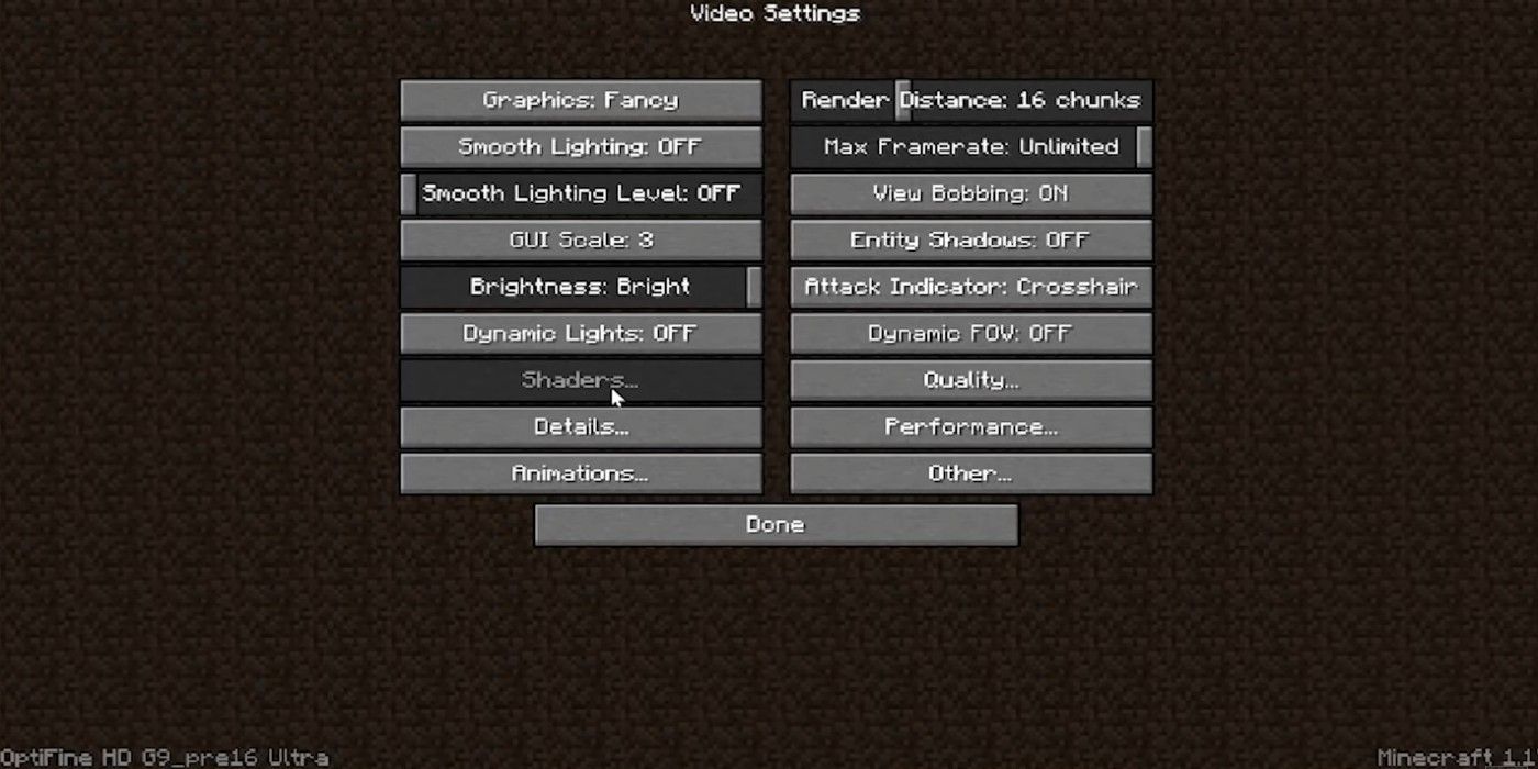 Minecraft Video Settings with OptiFine