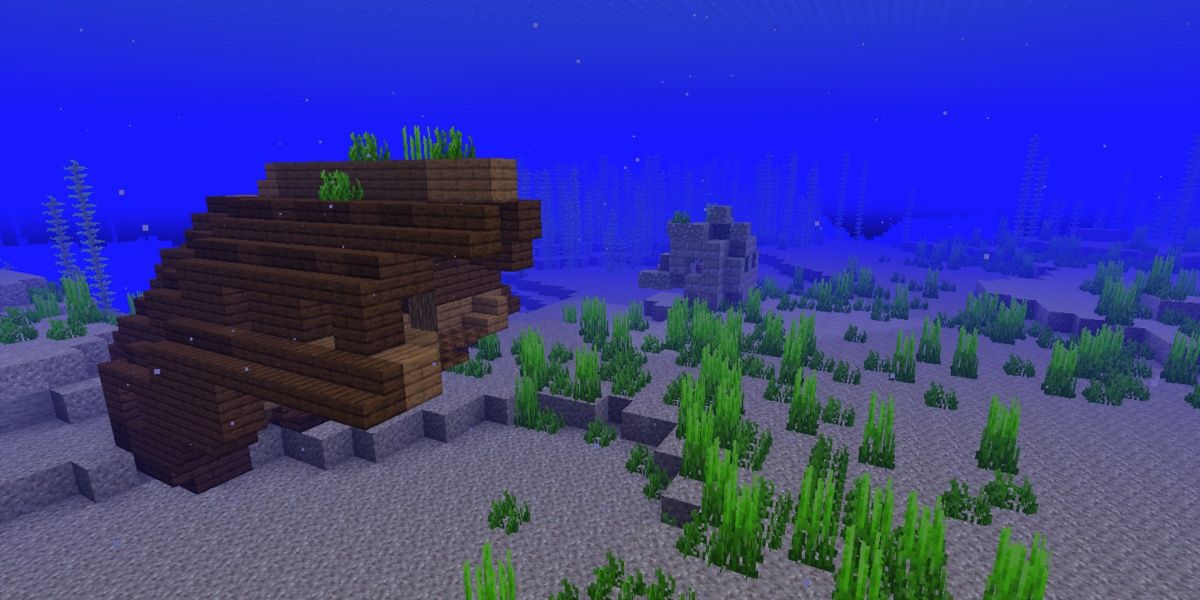 A sunken ship in Minecraft