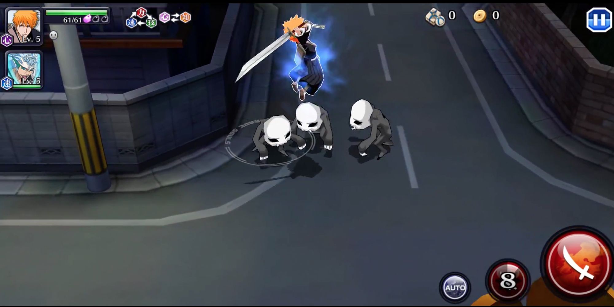 Mobile Anime Games - Player strikes enemies with sword