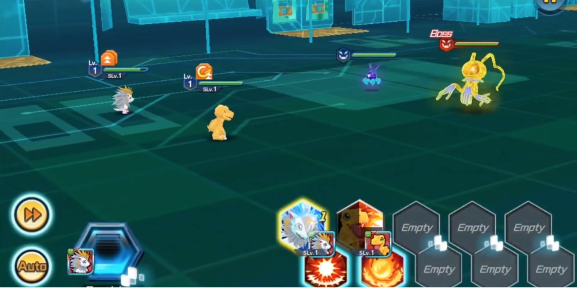 Mobile Anime Games - Player attacks boss with Agumon