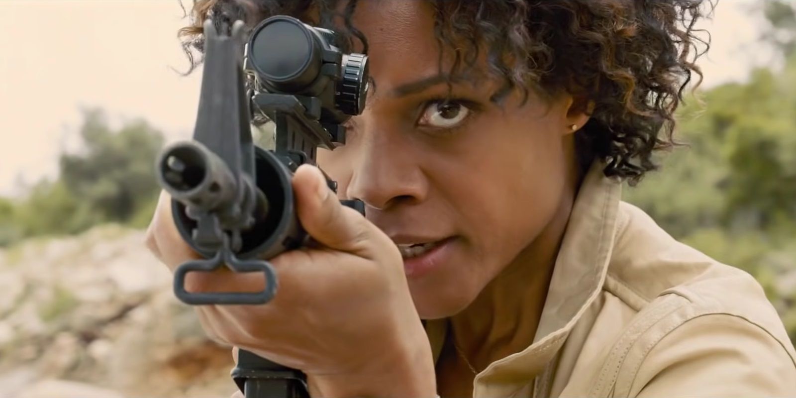 Moneypenny with a sniper rifle in Skyfall