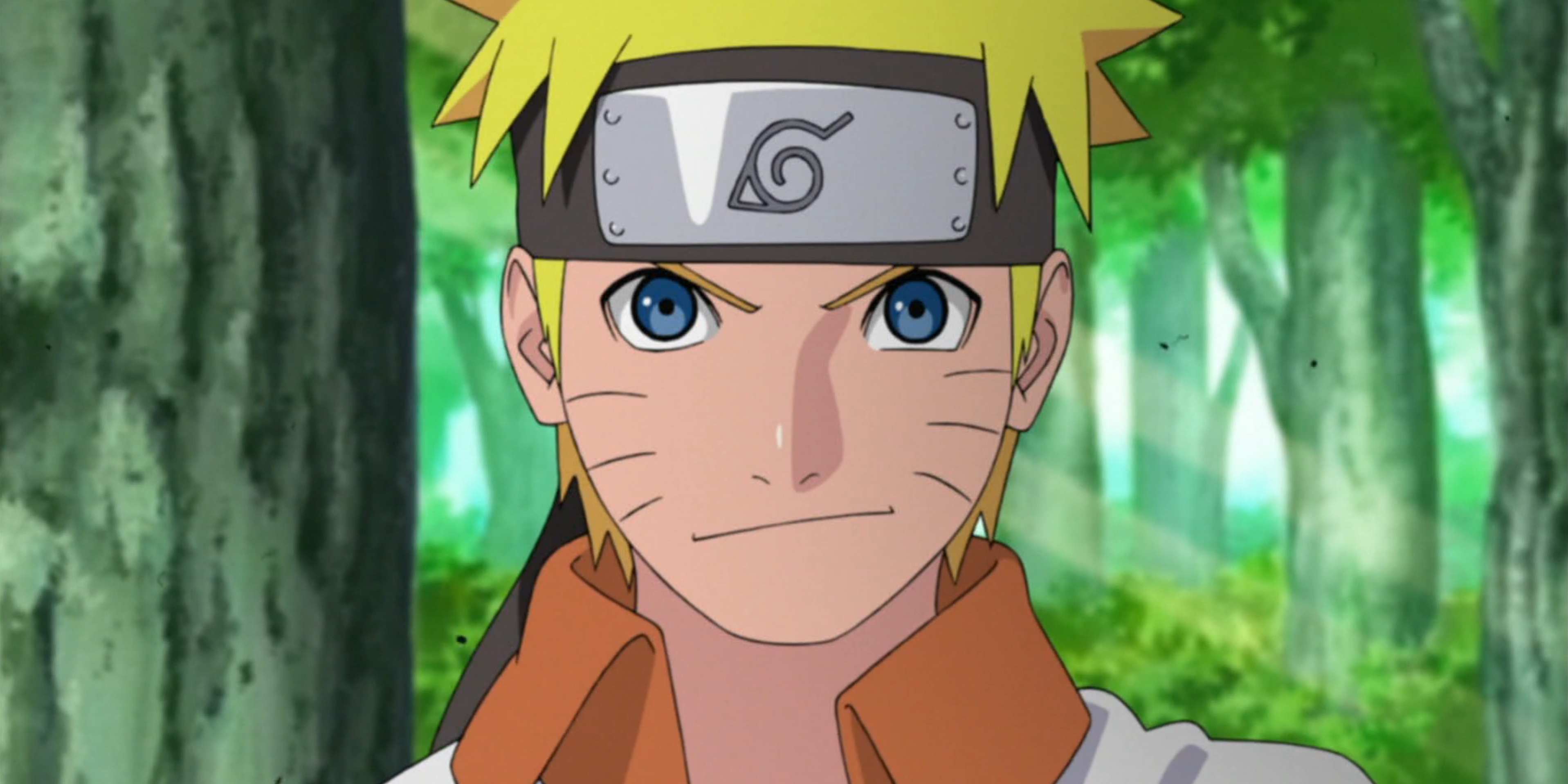 Older Naruto Uzumaki outdoors with leaf village headband