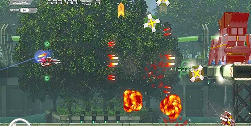 Natsuki Chronicles spraying projectiles forward in sidescrolling forest stage