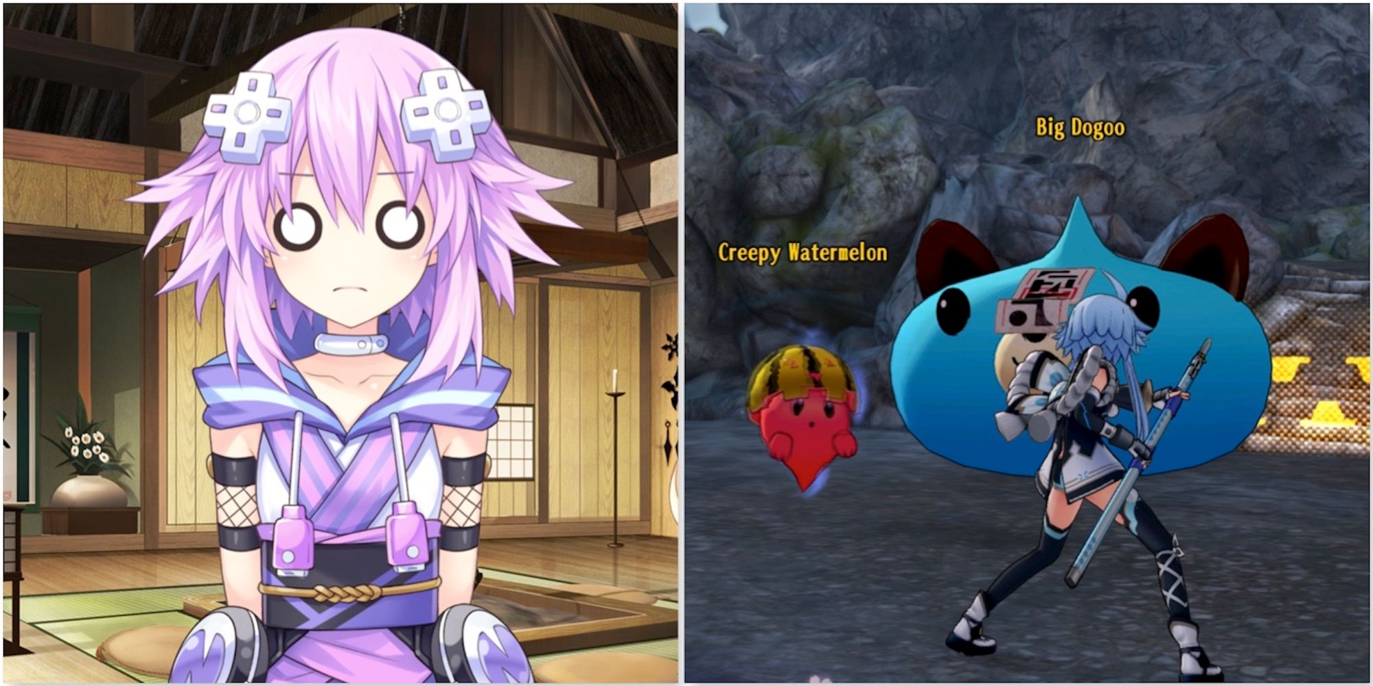 Neptune and fighting enemies in Neptunia x Senran Kagura: Ninja Wars
