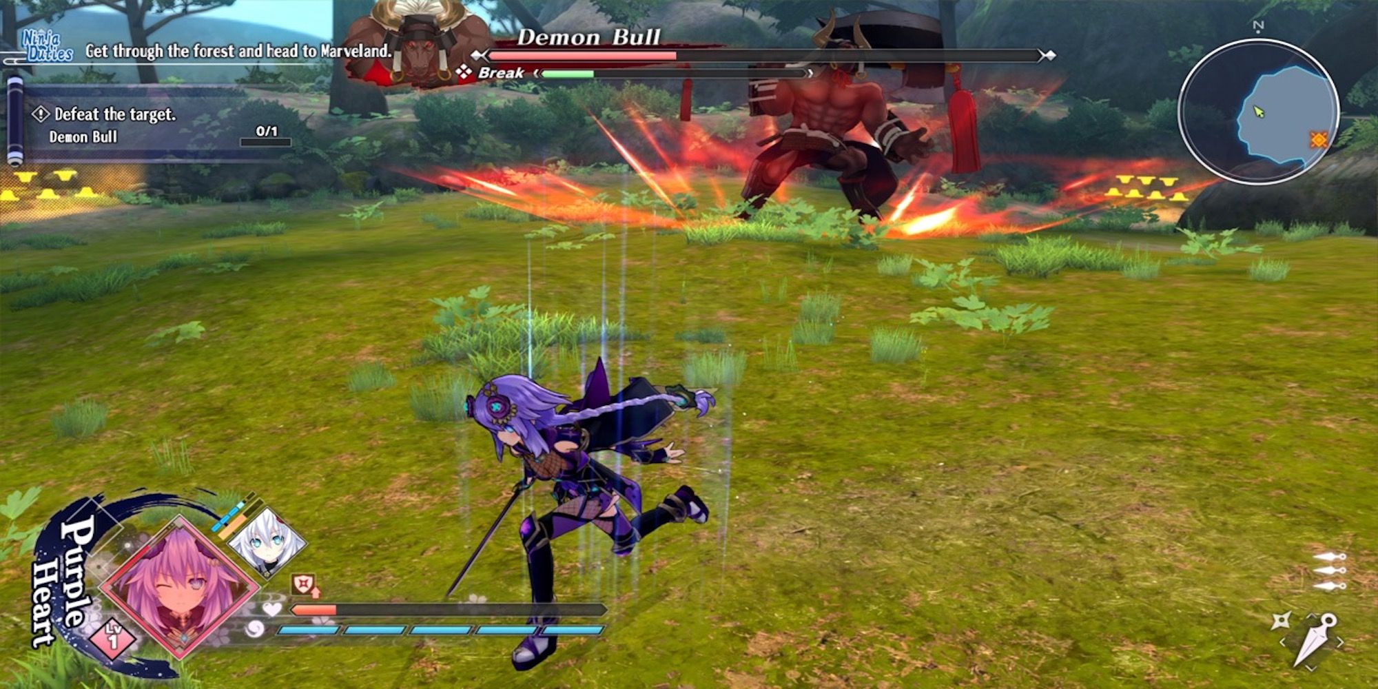 Fighting enemies in Neptunia x Senran Kagura: Ninja Wars