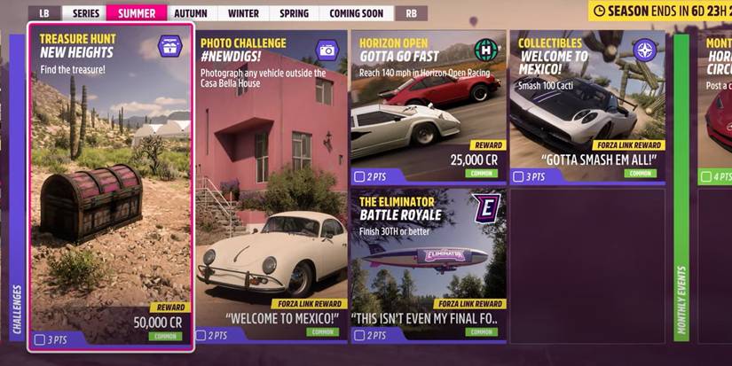 Forza Horizon 5 Summer Series 1 Festival Playlist challenges menu