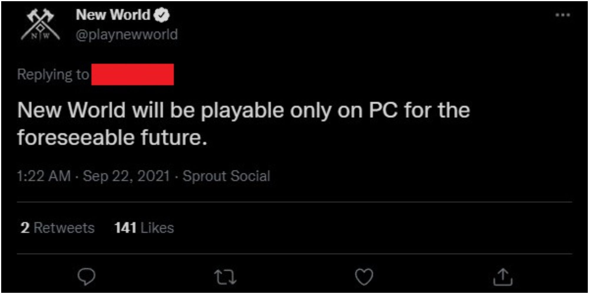 New World Tweet Regarding PC Only Plans