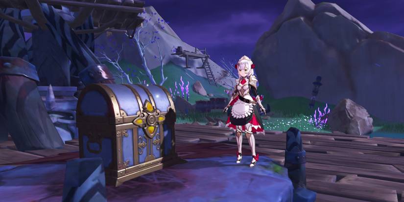 Noelle standing next to a Luxurious Chest