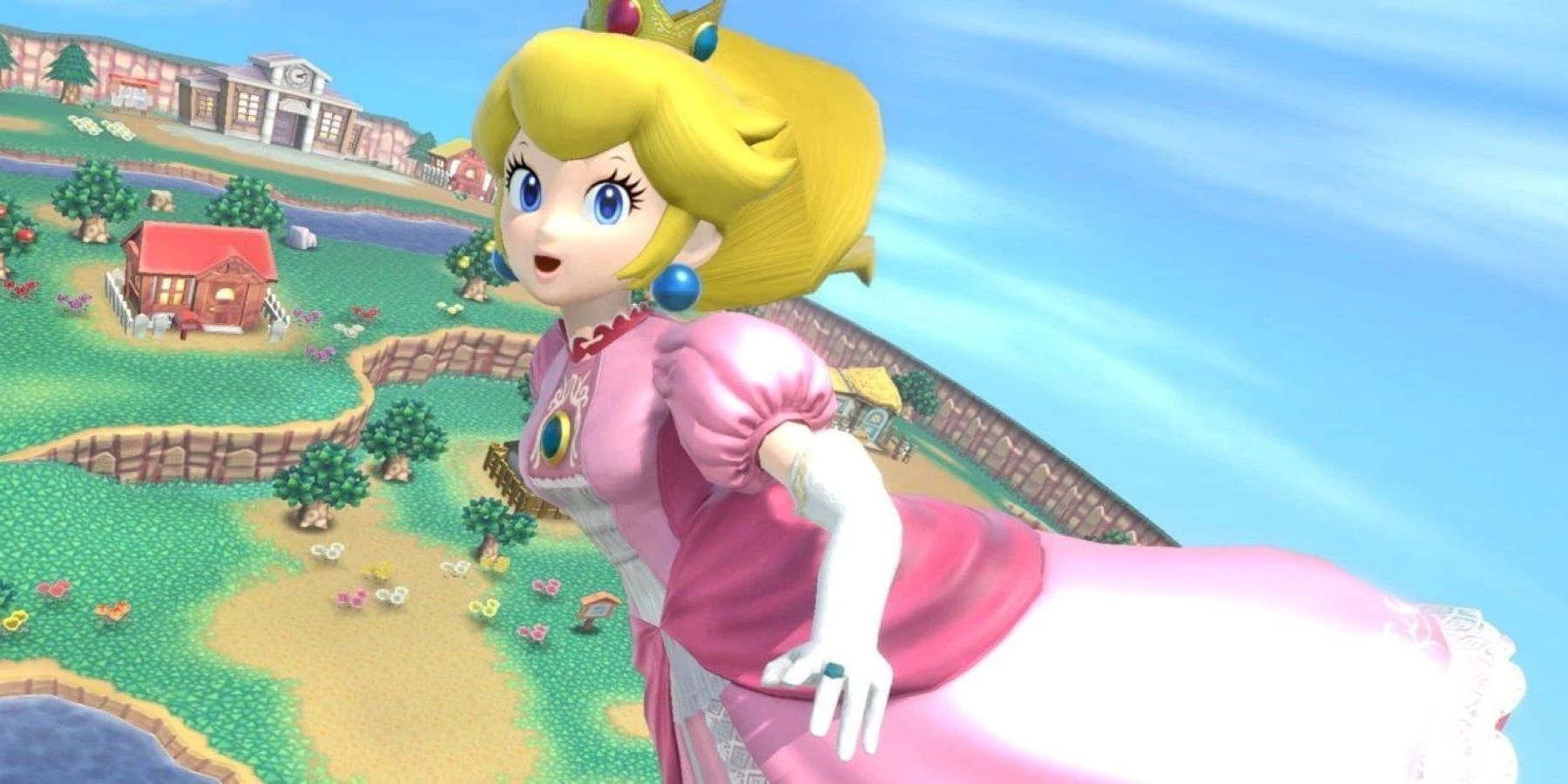Princess Peach smiling at the camera in Super Smash Bros. Ultimate