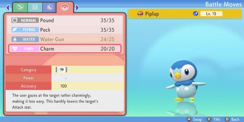 The move menu from Pokemon Brilliant Diamond 