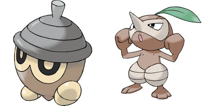Seedot and Nuzleaf official Pokemon artwork