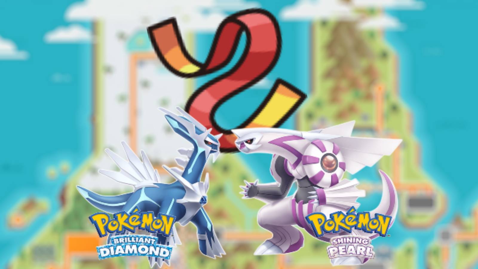 Pokemon Brilliant Diamond Shining Pearl legendaries box cover on blurred map with focus sash picture in background