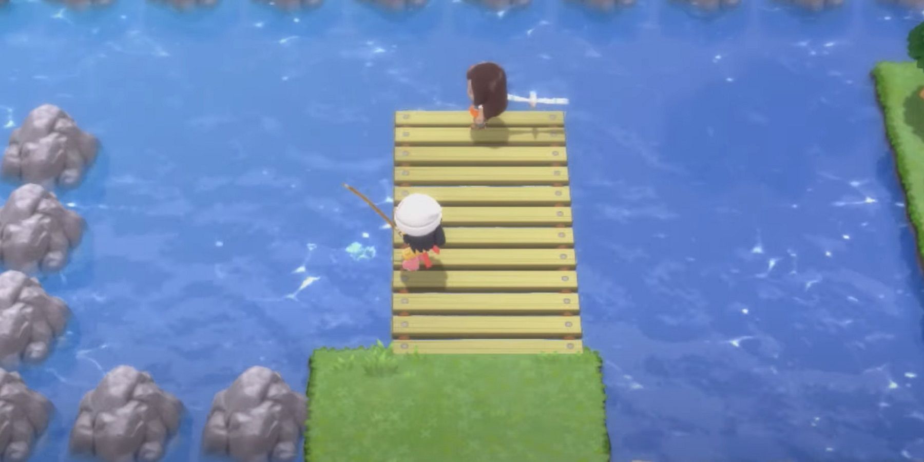 Pokemon Brilliant Diamond Shining Pearl remakes fishing on a dock