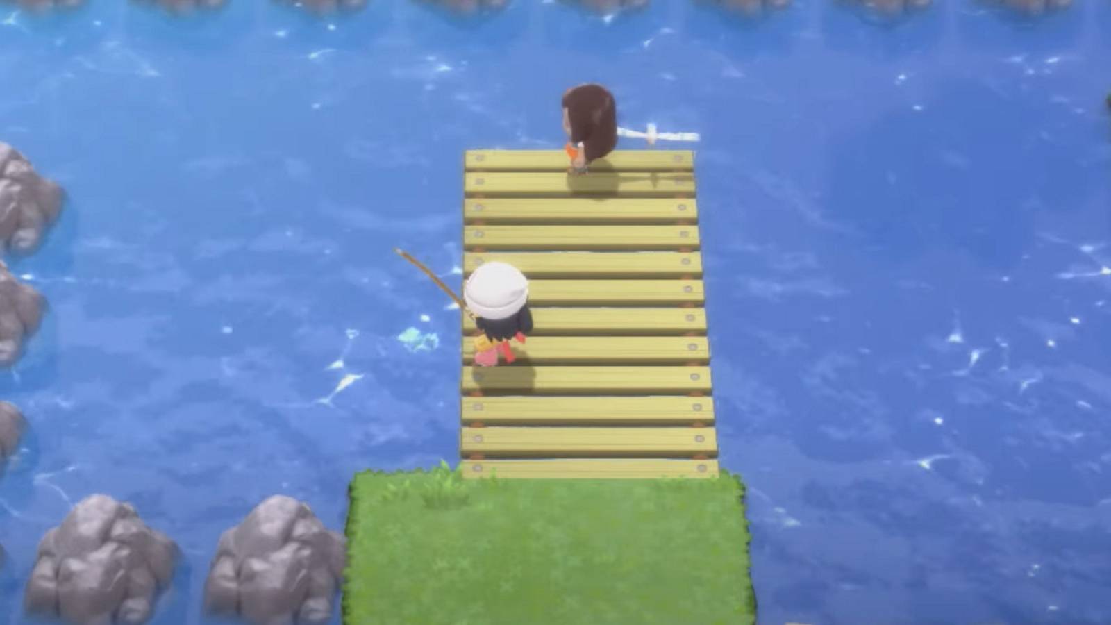 Pokemon Brilliant Diamond Shining Pearl remakes fishing on a dock