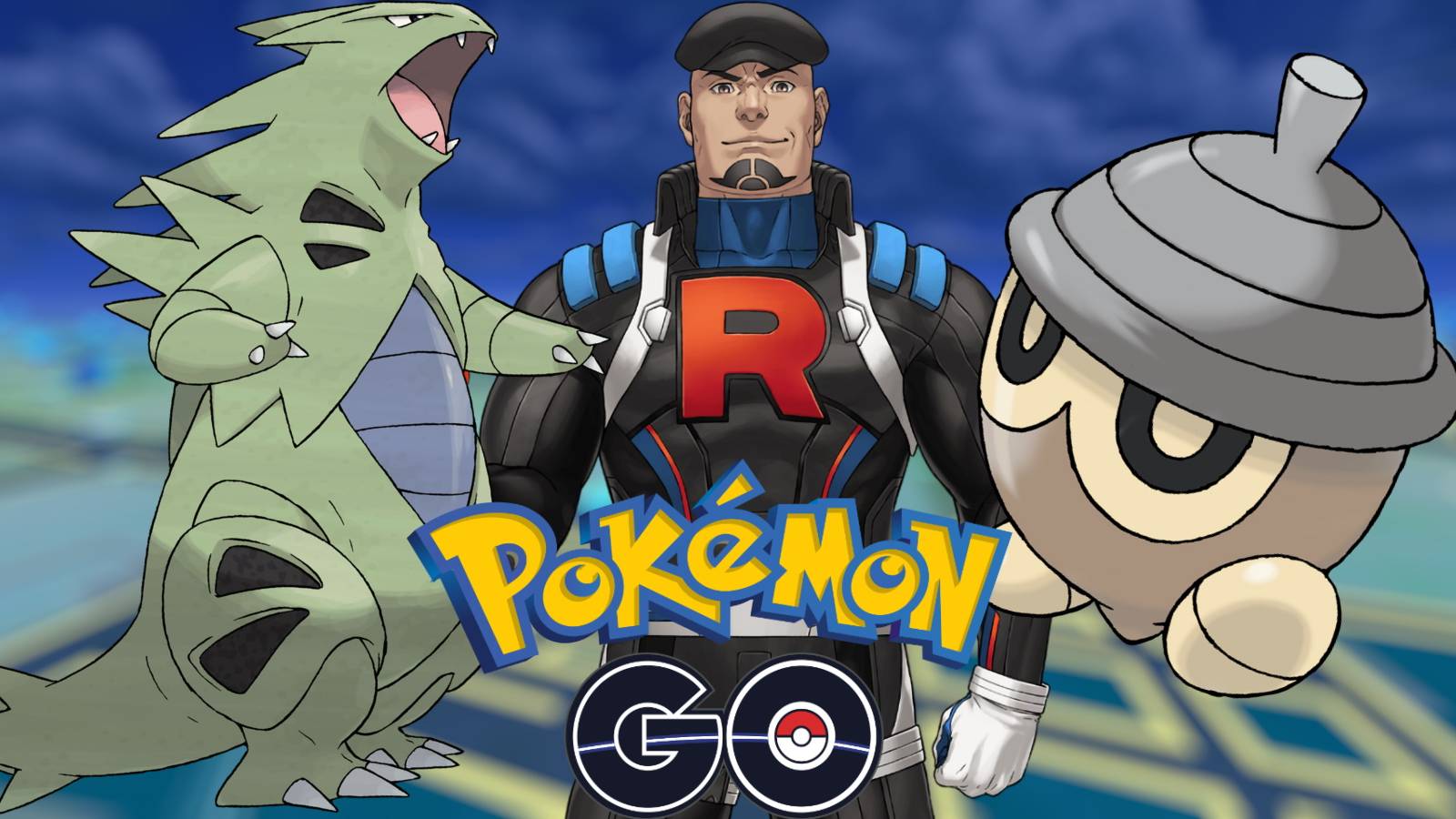 Pokemon GO Cliff and tyranitar and seedot on map background