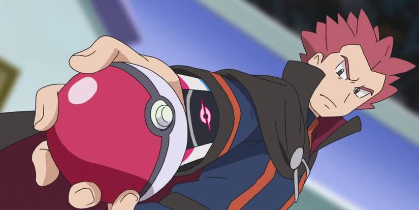 Pokemon Lance holding a Pokeball