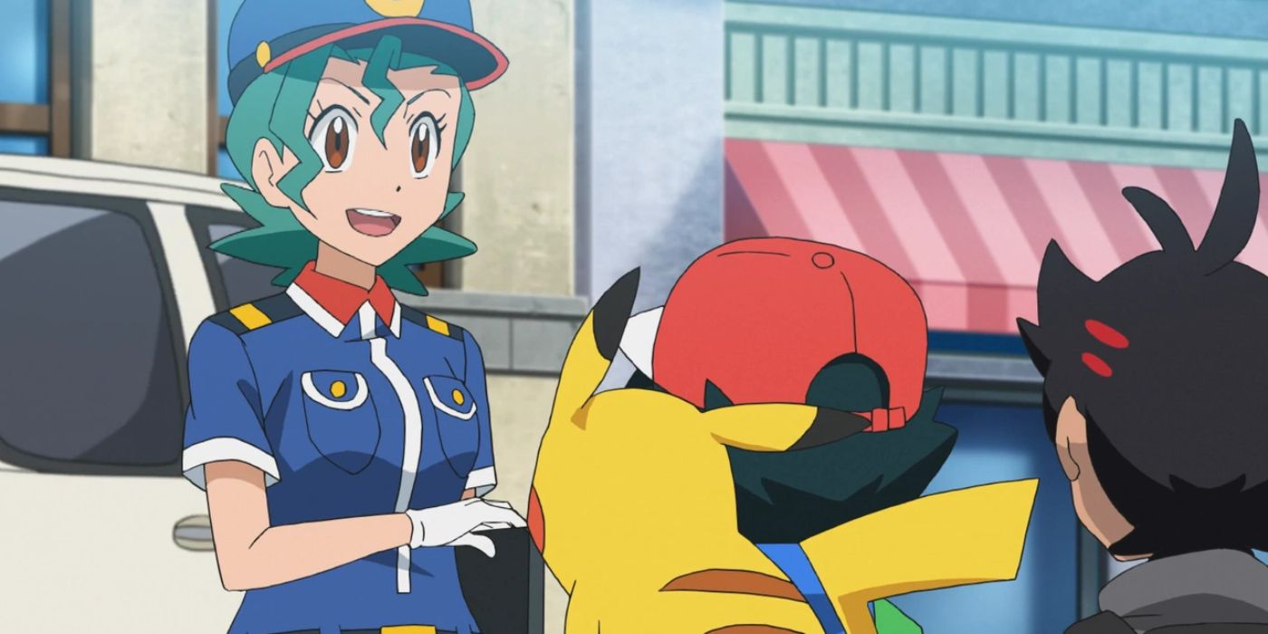 Pokemon Officer Jenny speaking with Ash and friends