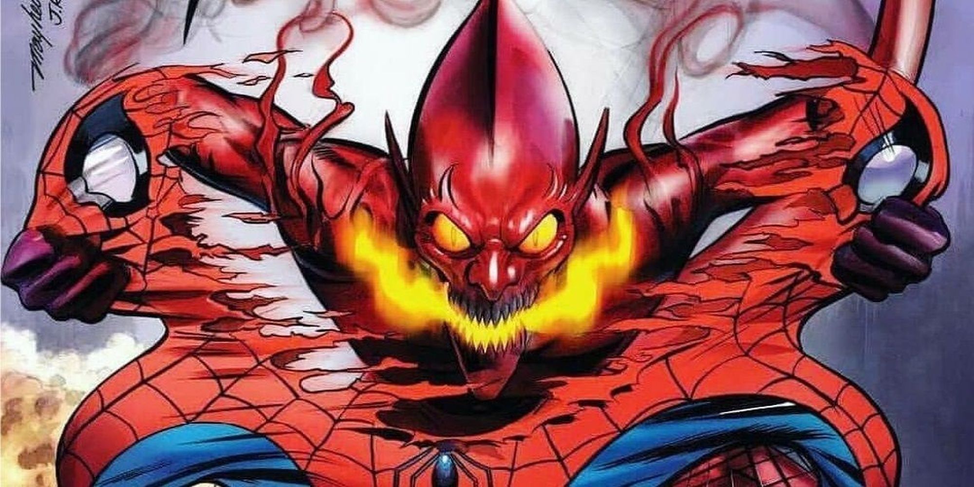Red Goblin Tearing Spider-Man's Costume Cropped