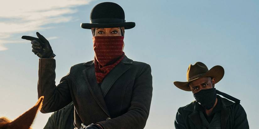Regina King and Lakeith Stanfield on horseback in The Harder They Fall