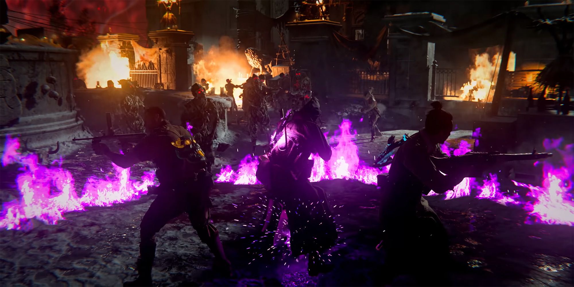 Call Of Duty Vanguard Zombies - A Group Of Players All Utilizing The Ring Of Fire Field Upgrade