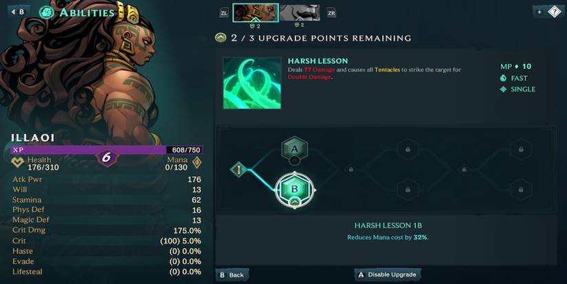 The skill upgrade menu from Ruined King: A League of Legends Story
