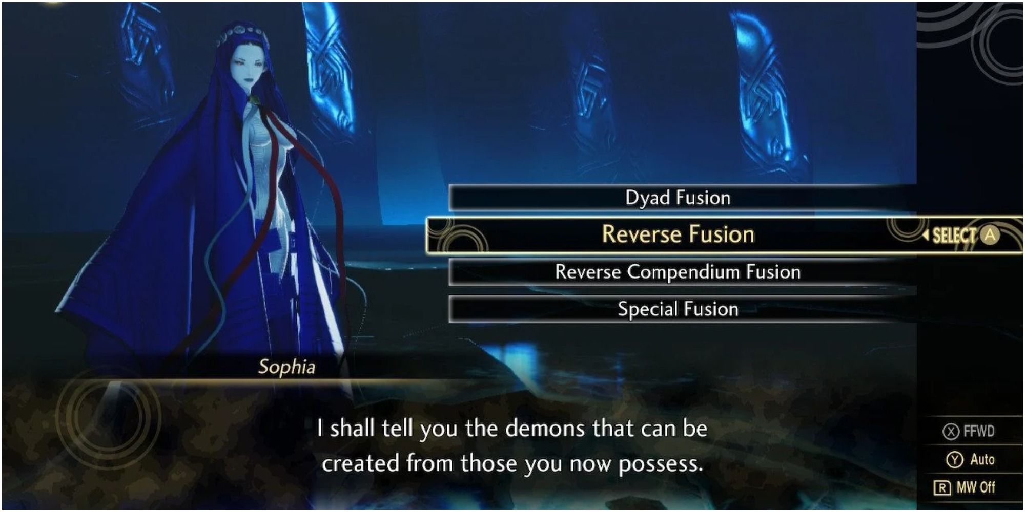 SMT 5 Sophia and the demon fusion screen
