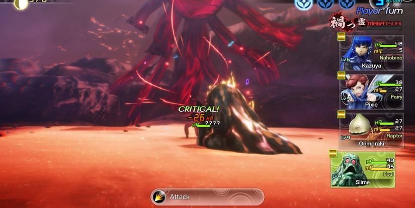 SMT V Slime landing a critical hit thanks to Omagatoki: Critical