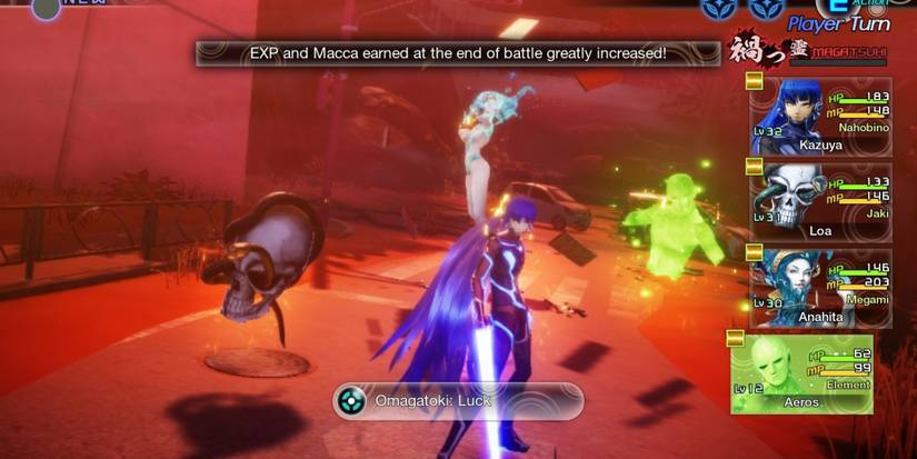 SMT 5 Aeros using its Magatsuhi skill Omagatoki Luck