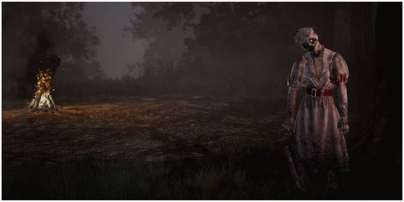The Nurse standing near a campfire in Dead By Daylight