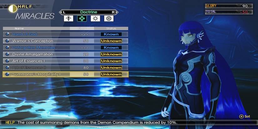 The Summoner’s Hospitality Miracle from the menu in Shin Megami Tensei 5