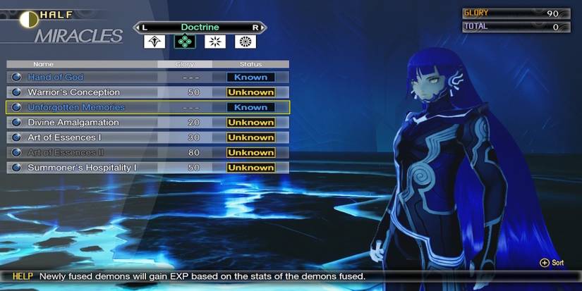 The Unforgotten Memories Miracle from the menu in Shin Megami Tensei 5