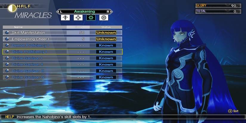 The Divine Proficiency Miracle from the menu in Shin Megami Tensei 5