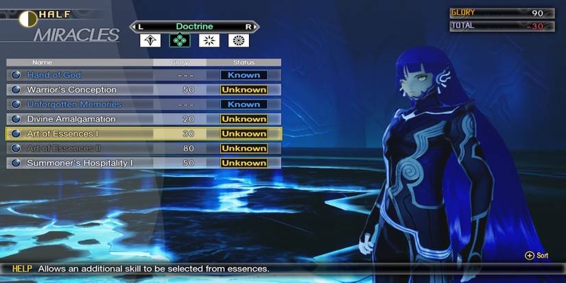 The Art Of Essences Miracle from the menu in Shin Megami Tensei 5