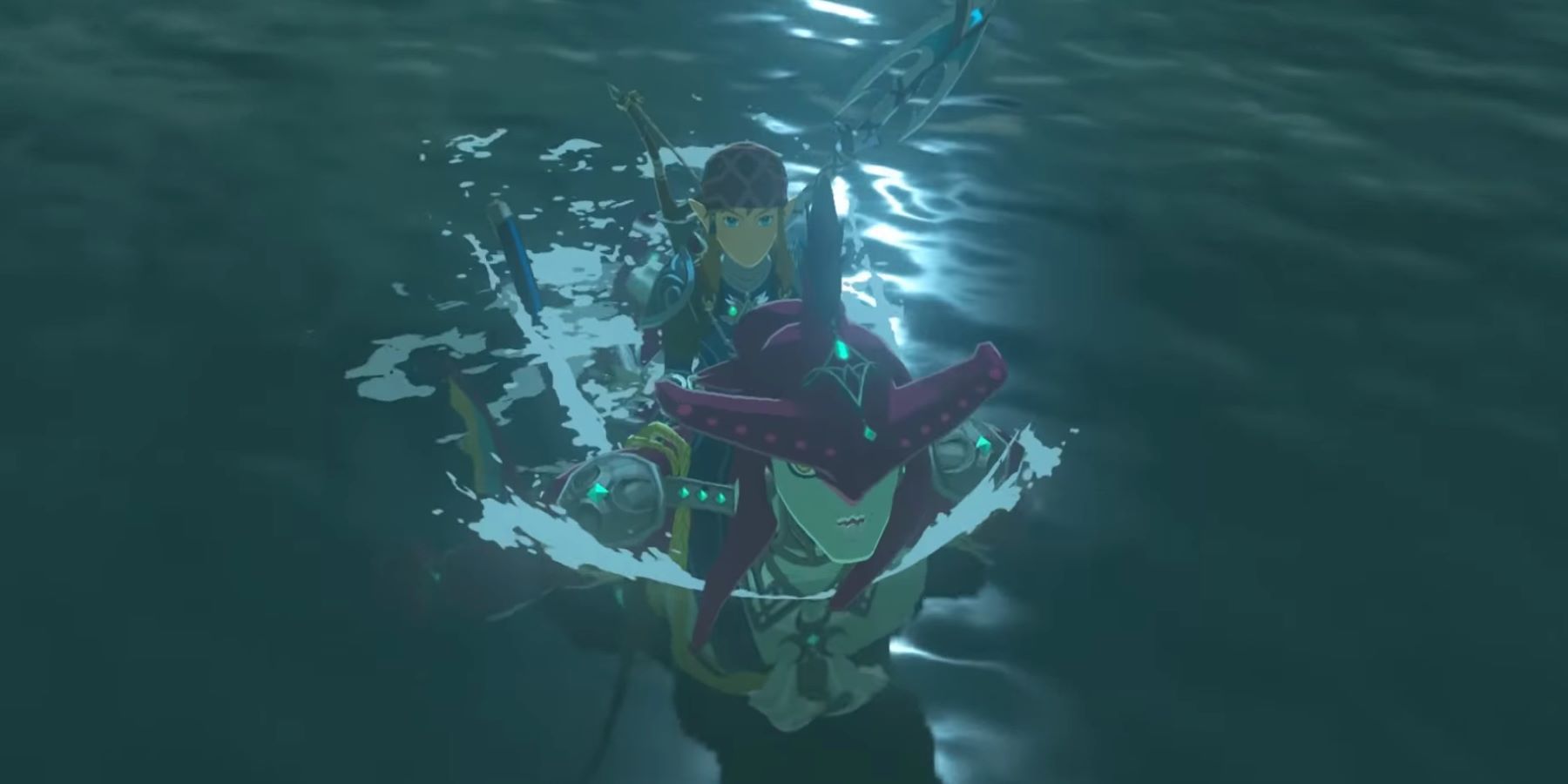 Link riding on Sidon's back to access Divine Beast Vah Ruta in The Legend of Zelda: Breath of the Wild