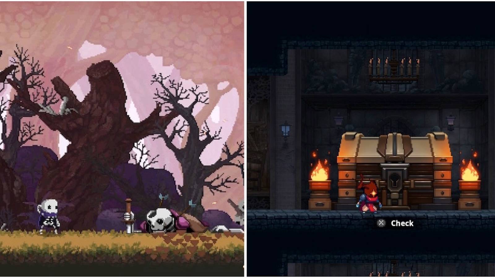 Skul in his normal form and the Prisoner Skull from Skul: The Hero Slayer